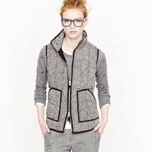 J Crew #02533 Quilted Puffer Vest Gray Herringbone Printed Pattern Women XS
